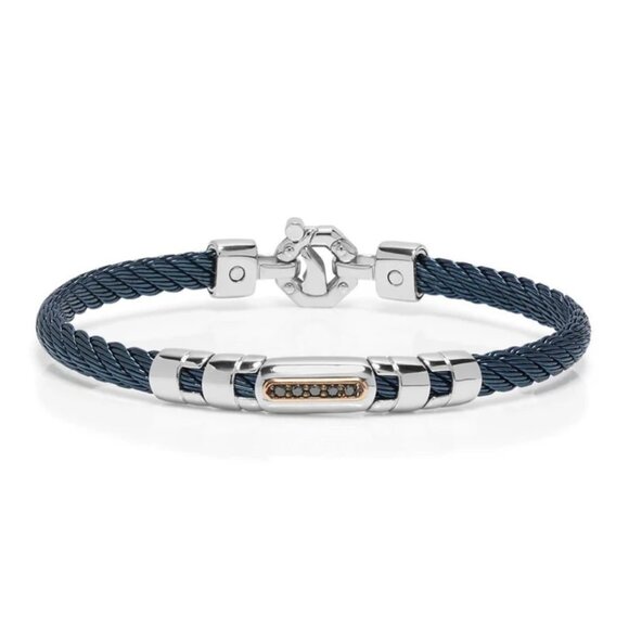BARAKA Men's BR332001RODN200010 Rose Gold Blue PVD Black White Diamond Bracelet